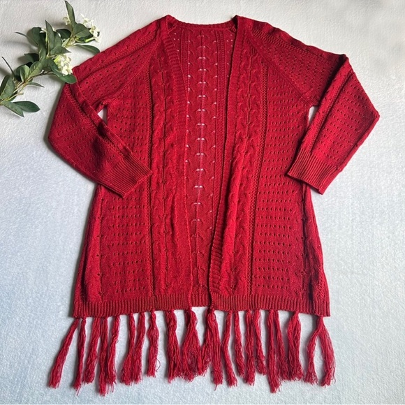 Lightweight Cardigan Knit Open Front Hollow Out Tassel Crochet Loose Sweater - Picture 3 of 9